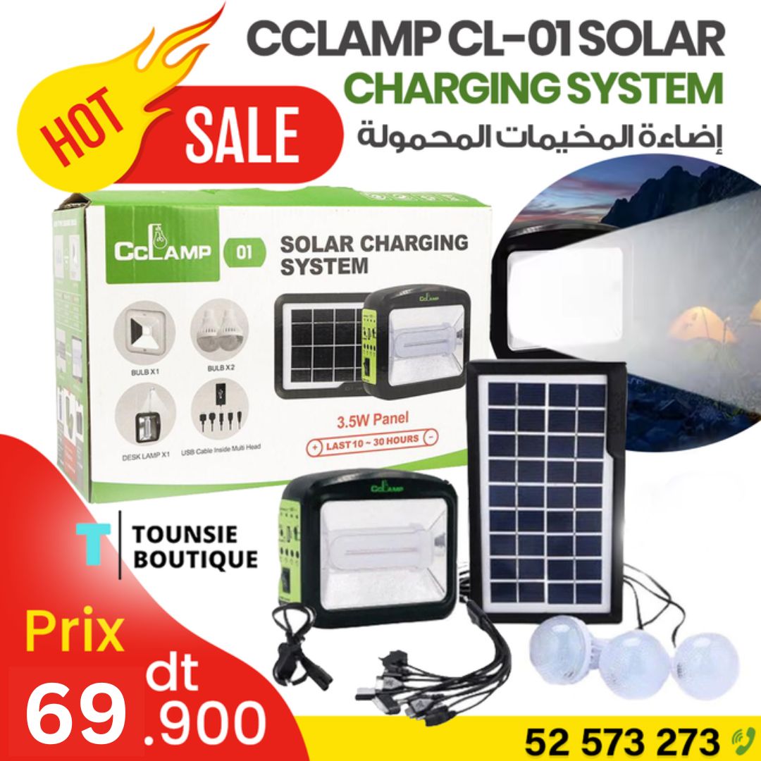 panneau Solaire Portable pour Chargement Rapide avec 3 lampe& lambatric & 5 câble different type