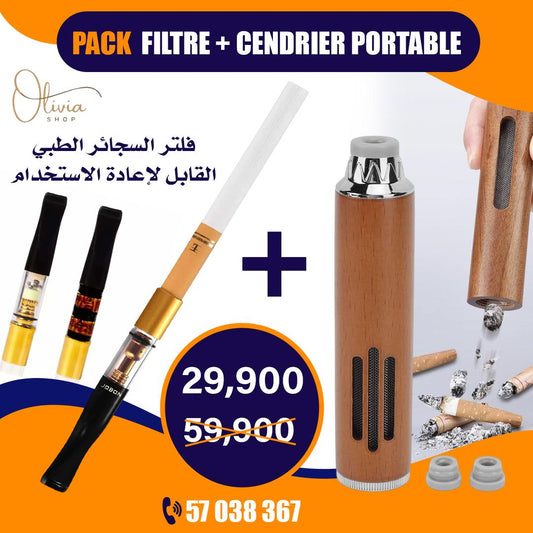 pack filtre cigarette + cendrier portable